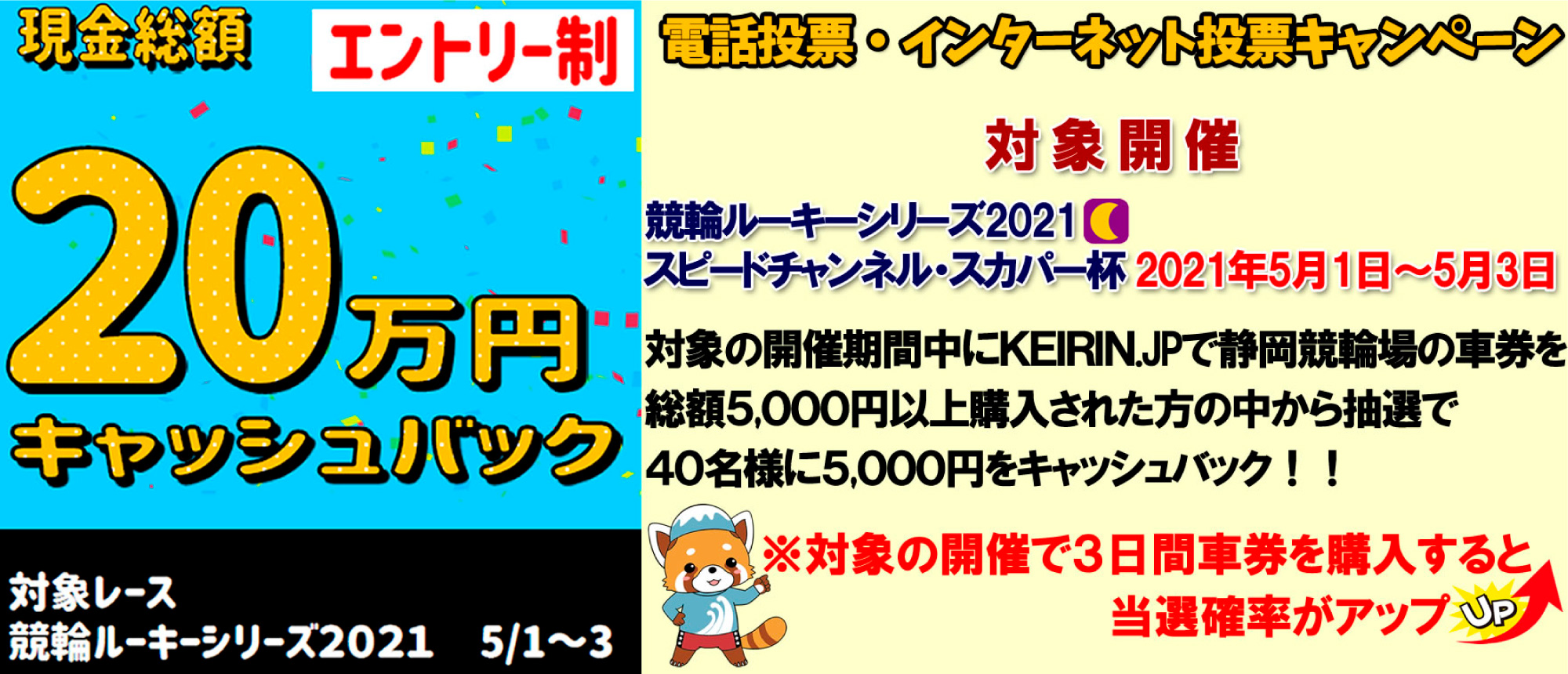 総額20万円キャッシュバック 電話投票・インターネット投票キャンペーン